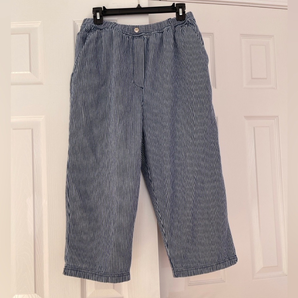 Women Vintage Striped Blue and White Straight Leg Pants L
